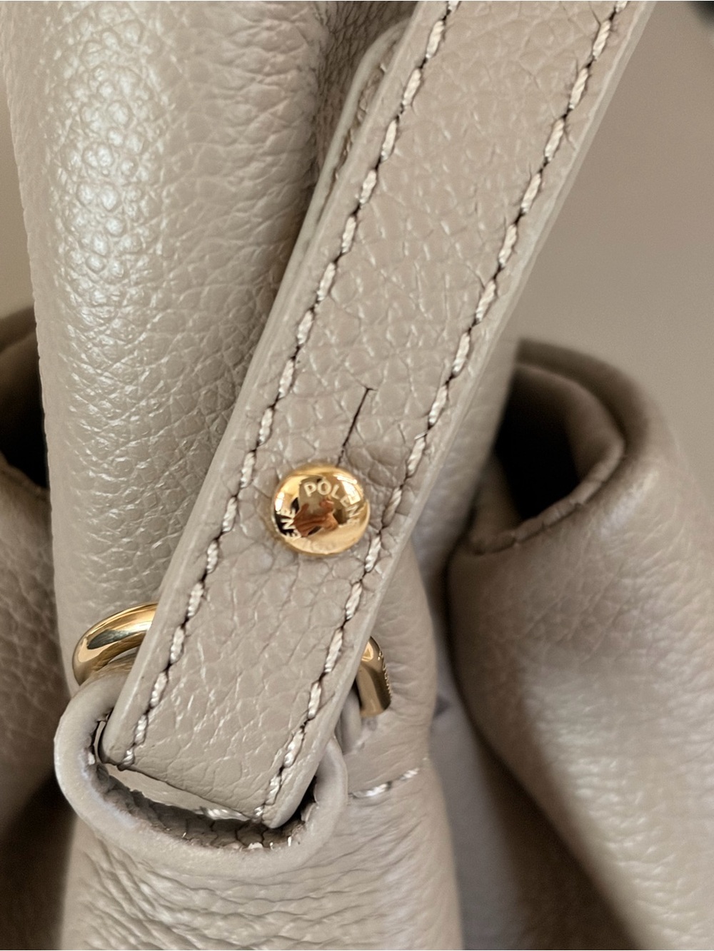 Polene Numero Neuf Mini Taupe grains leather top handle shoulder crossbody EUC - Picture 11 of 16